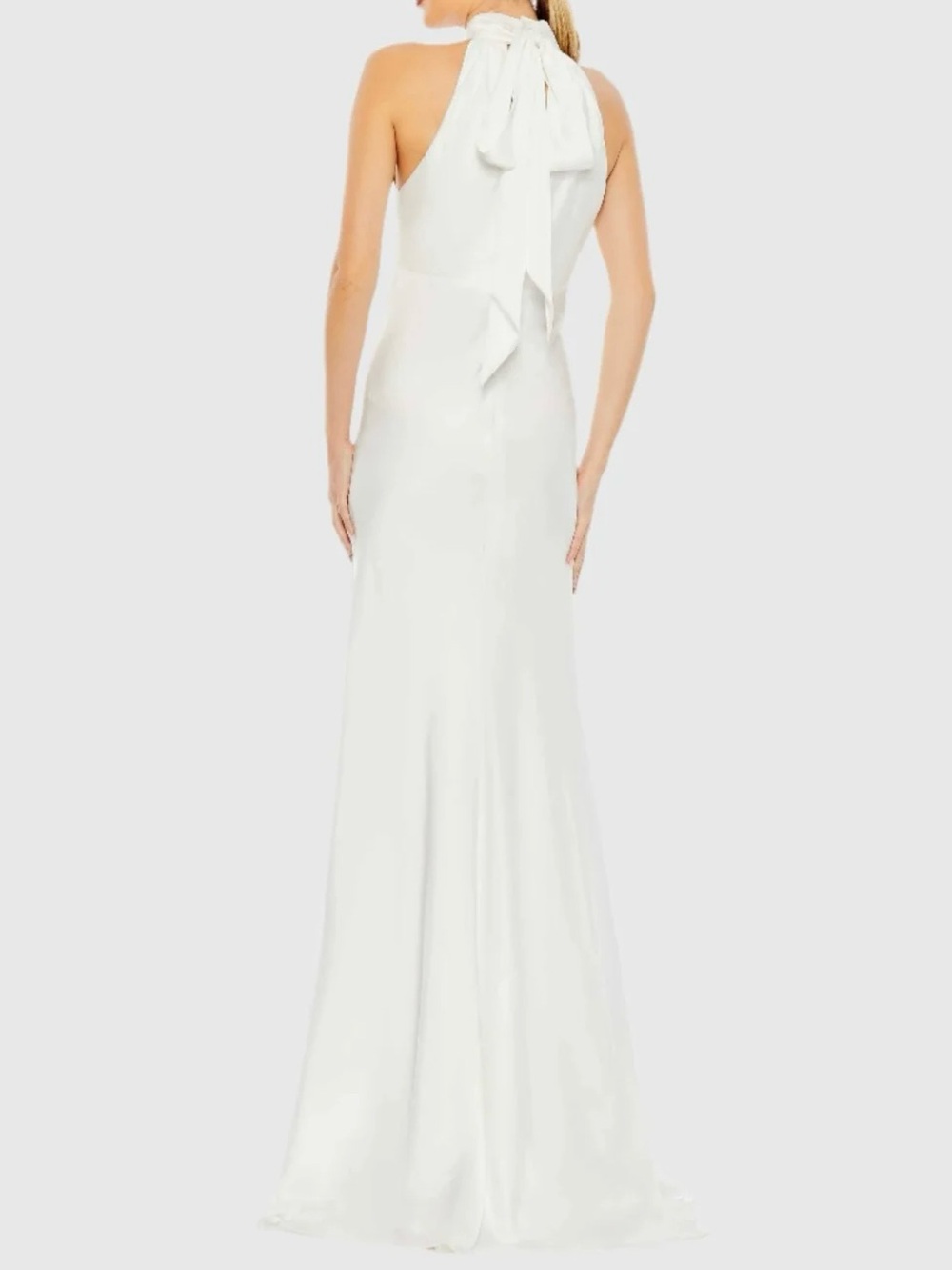 Mac Duggal 49520 White Satin Keyhole Halter Empire Waist Gown NWT Size 18 - Picture 5 of 8